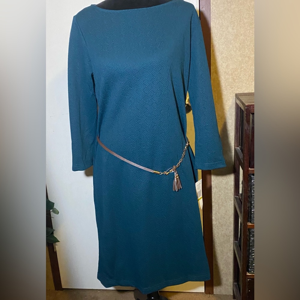 NWT Beautiful periwinkle blue dress with brown tasseled belt with attached hoops - Picture 12 of 12